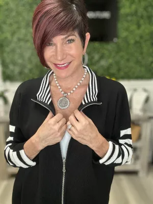 White Stripe Sleeve Zip Jacket