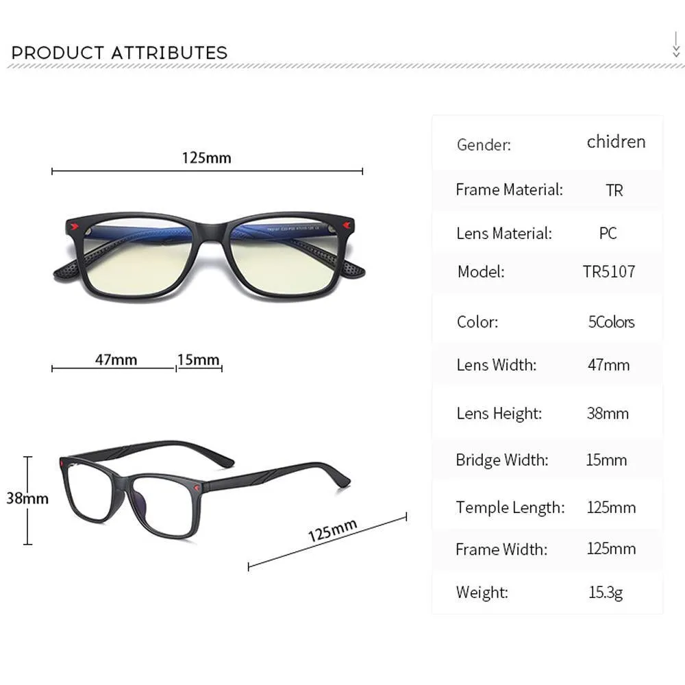 Wise - (Age 7-12)Children Blue Light Blocking Computer Reading Gaming Glasses - Sand Black Red
