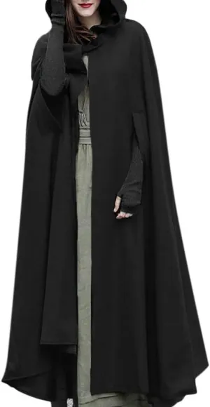 Women Hooded Wool Blend Maxi Long Cape Poncho Maxi Cloak Coat Fall Winter Trench Coat Robe Gothic Plus Size Clothes