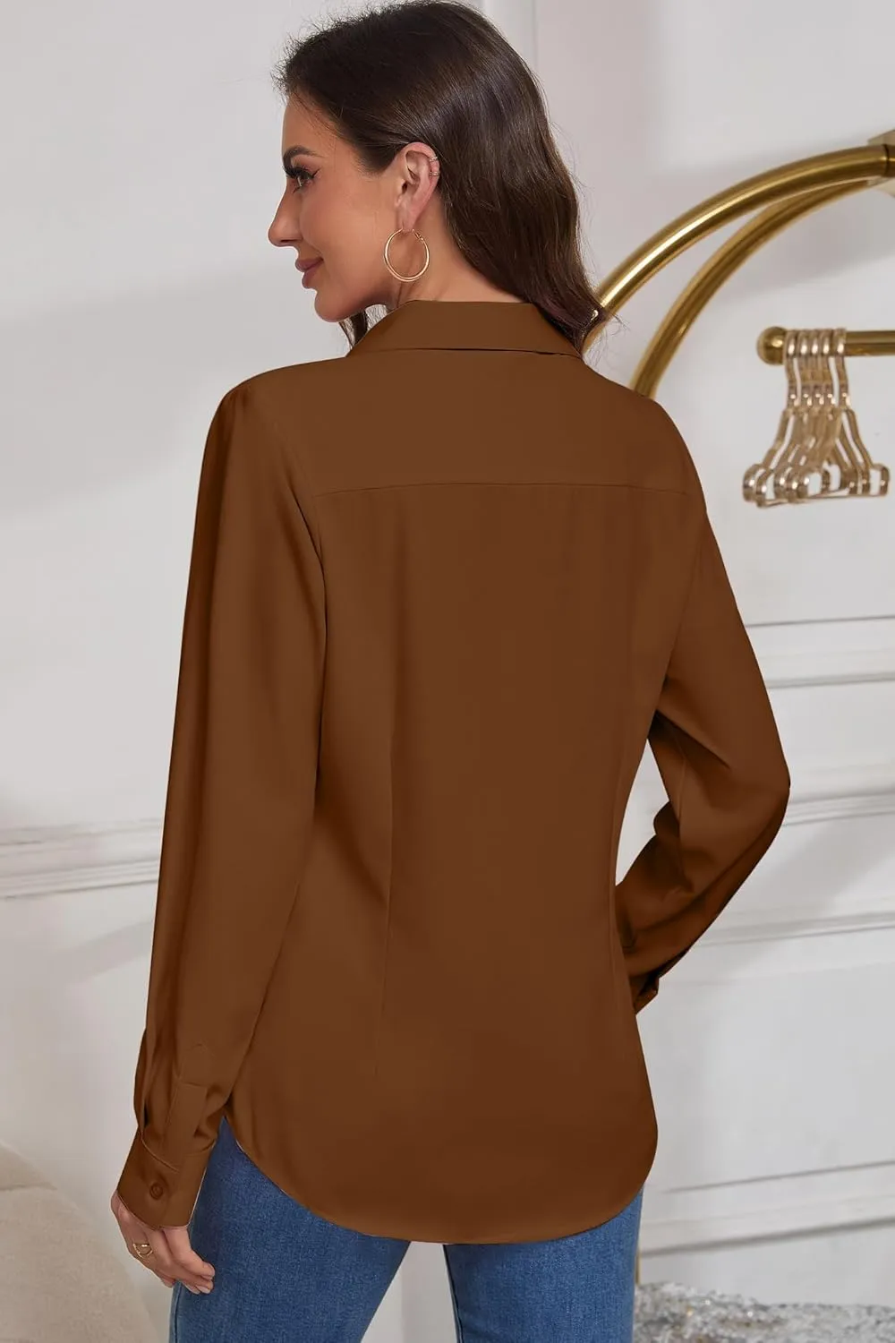 Women Wrinkle Free Soft and Breathable Chiffon Button Down Long Sleeve Blouse Collared Shirt Work Casual Tops
