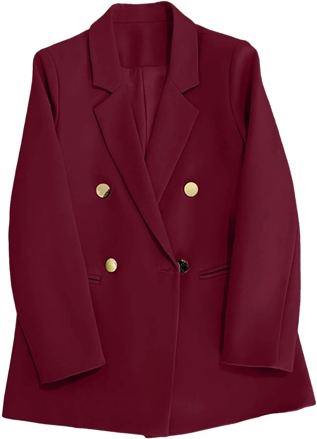 Womens Casual Blazer Jacket Slim Fit Simple Double Breasted Blazers Notched Collar Long Sleeve Work Office Jackets
