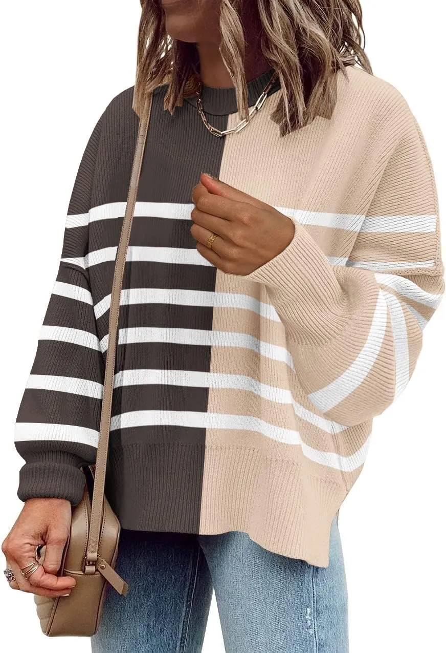 Womens Sweaters Causal Crewneck Batwing Sleeve Knit Top Side Split Oversized Pullover Sweater Loose Jumper