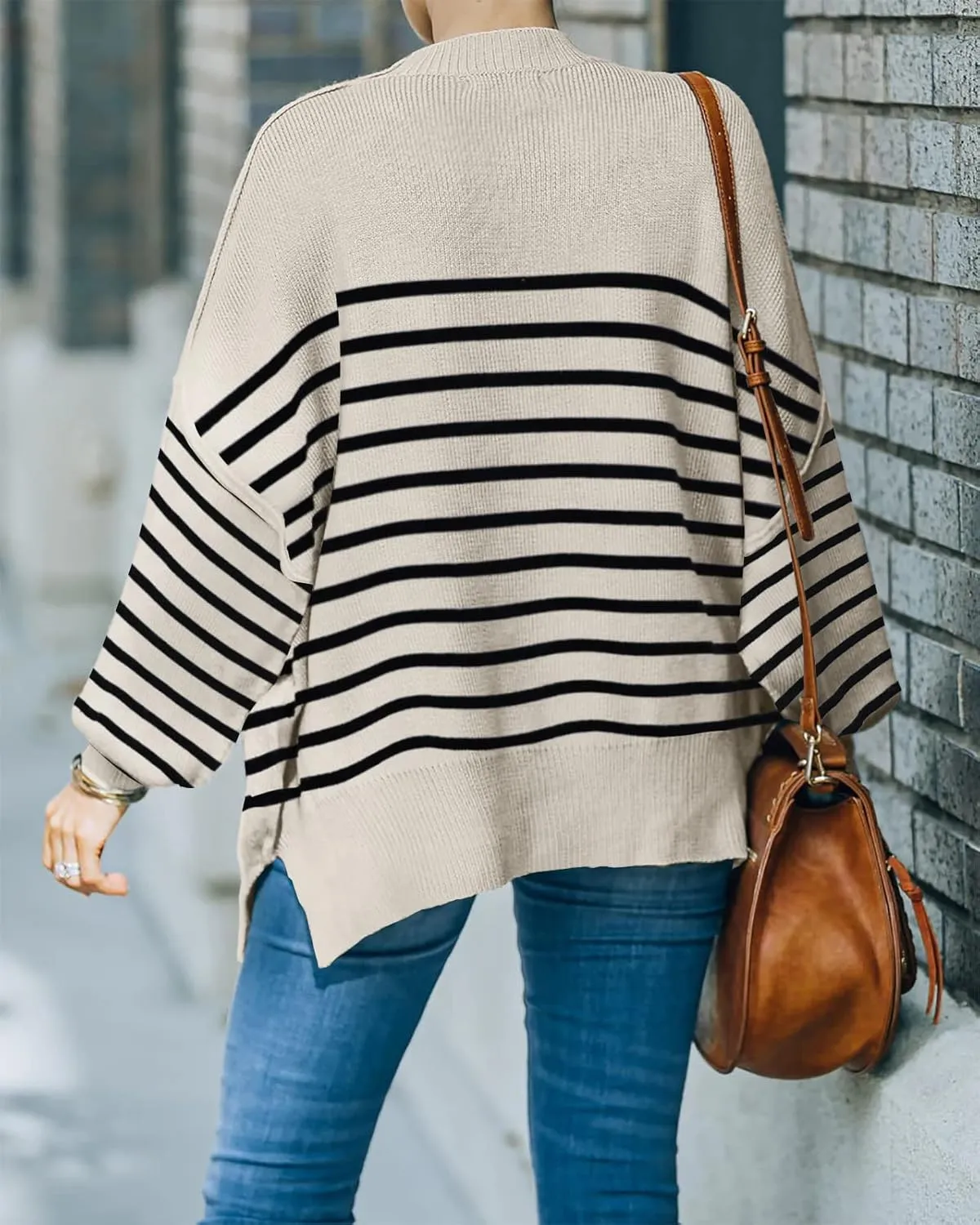 Womens Sweaters Causal Crewneck Batwing Sleeve Knit Top Side Split Oversized Pullover Sweater Loose Jumper