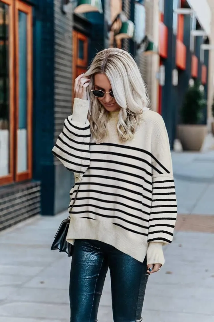 Womens Sweaters Causal Crewneck Batwing Sleeve Knit Top Side Split Oversized Pullover Sweater Loose Jumper