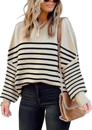 Womens Sweaters Causal Crewneck Batwing Sleeve Knit Top Side Split Oversized Pullover Sweater Loose Jumper