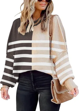 Womens Sweaters Causal Crewneck Batwing Sleeve Knit Top Side Split Oversized Pullover Sweater Loose Jumper